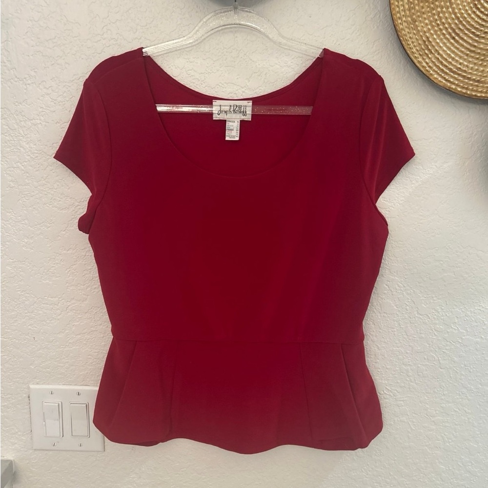 Joseph Ribkoff red peplum short sleeve Christmas‎ blouse size 14